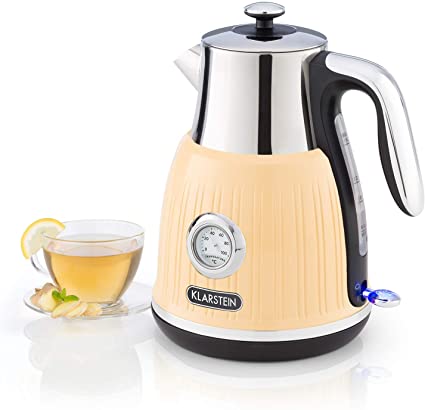 Klarstein Cancan Kettle - Tea Maker, Retro Electric Kettle, 1.6 L, 1800-2150 W, Retro Design, Flexible 360 ° Base, Real-time Temperature Display, Water Level Indicator, 70 cm Cable, Cream