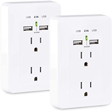 CyberPower MP18HO007 Power Wall Tap, 2 Outlets, 2 USB Charge Ports, 2-Pack