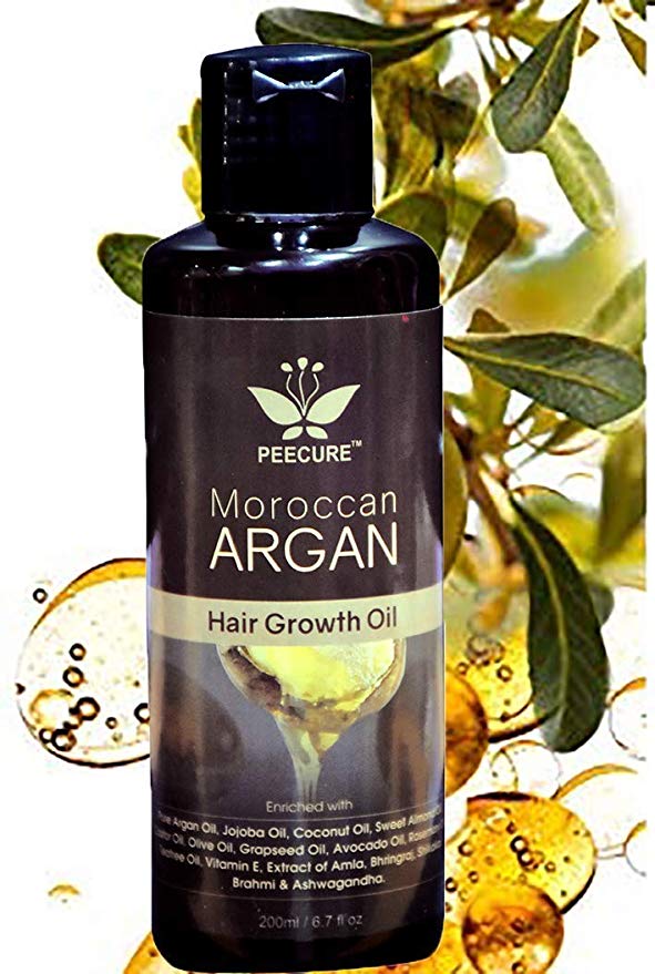 PEECURE Moroccan Argan Hair Growth Oil (With Pure Argan, Jojoba, Almond, Castor, Olive, Avocado, Rosemary Oils), 200ml