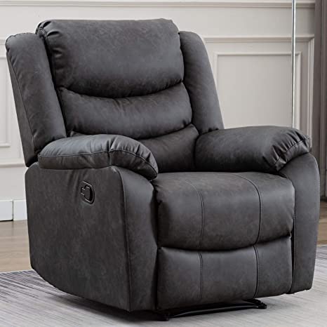 ANJ Recliner Chair with Overstuffed Arm and Back, Breathable Bonded Leather Classic Recliner Single Sofa Home Theater Seating (Gray)