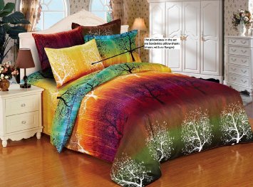 Rainbow Tree 3pc Duvet Cover Set: Duvet Cover and Two Matching Pillowcases (Queen)