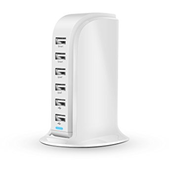 USB Charger, ANTPO Universal 40W 8A 6-Port USB Charging Station / USB Wall Charger Multi port(White)