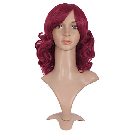 MapofBeauty 14 Inch/35cm Charm Side Bangs Fluffy Synthetic Curly Short Hair Wig (Blood Red)