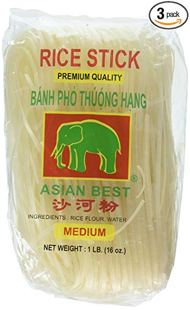 Asian Best Premium Rice Stick Noodle Medium, 16oz (3 Pack)