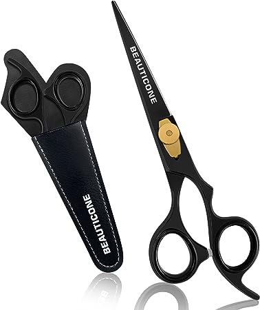 BEAUTICONE Hair Cutting Scissors | Professional Stainless Steel Barber Scissors/Shears | Hairdressing Scissors | Smooth & Sharp Edge Blades - Hair Scissors for Men/Women (Black)