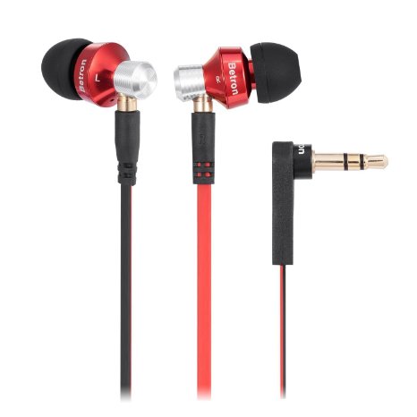 Betron DC950 Headphones Earphones, Noise Isolating, Bass Driven, High Definition In Ear Canal, Tangle free, Replaceable Earbuds for or iPhone, iPod, iPad, MP3 Players, Samsung, Nokia, HTC Red