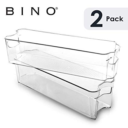 BINO Stackable Plastic Organizer Storage Bins, Small - 2 Pack - Pantry Organization and Storage Refrigerator Organizer Bins Fridge Organizer Freezer Organizer Pantry Organizer Pantry Storage