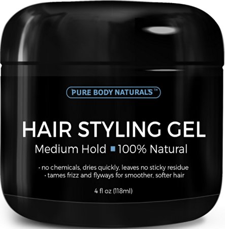 Hair Gel for Men Medium Hold - Large 4oz - Best Styling Gel for Short, Long, Thin and Curly Hair - Great for Modern, Messy, Wet and Dapper Styles - With ALL Natural Ingredients by Pure Body Naturals