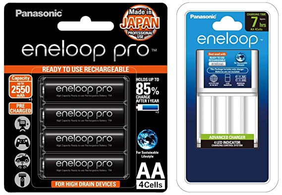 Panasonic eneloop pro AA Rechargeable Battery, Pack of 4 & eneloop BQ-CC17N Charger