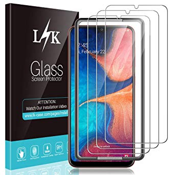 [3 Pack] L K Screen Protector for Samsung Galaxy A20, [Frame-Installation] Tempered-Glass 9H Hardness, Lifetime Replacement Warranty