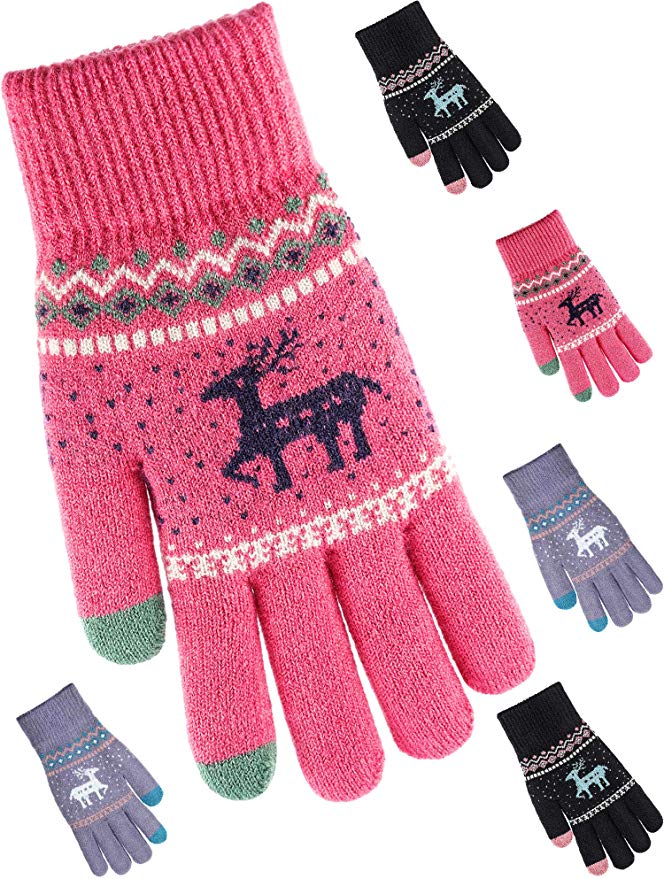 Tatuo 3 Pairs Texting Gloves Touchscreen Gloves Stretch Knitted Mechanic Gloves Winter Warm Gloves (Style 3)