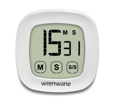 Wrenwane Digital Countdown Kitchen Timer Touchscreen Big Digits White