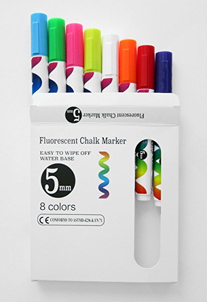 Moderne Basics Set of 8 Chalk Markers for Whiteboard, Blackboard, Glass & Vinyl Labels Includes Set of 42 Piece 3" Rectangular Vinyl Labels