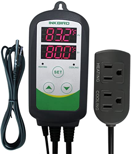 Inkbird Dual Stage Temperature Controller Heating and Cooling with AC 100 to 240V ITC-308S and NTC Probe for Grow Room Fermentation Fridge Brewing