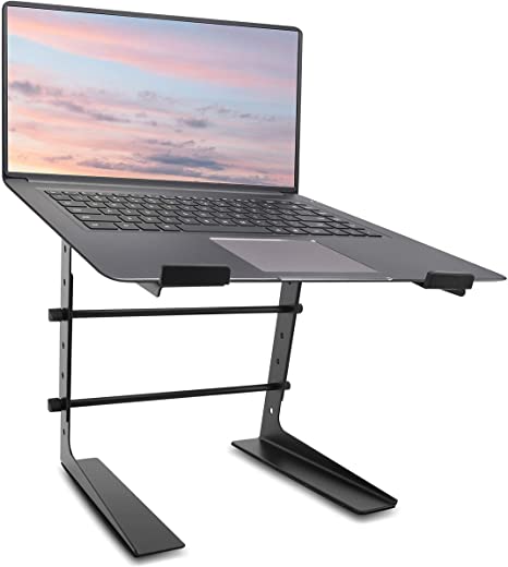 Pyle Portable Adjustable Laptop Stand - 6.3 to 10.9 Inch Anti-Slip Standing Table Monitor or Computer Desk Workstation Riser with Level Height Alignment for DJ, PC, Gaming, Home or Office - PLPTS25