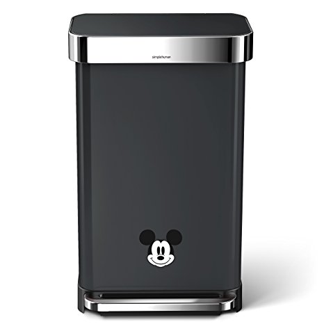 simplehuman Rectangular Step Trash Can, Disney Mickey Mouse Edition, Black Stainless Steel, 45 Litre / 12 Gallon