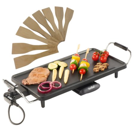 VonShef Electric Large Teppanyaki Style Barbecue Table Grill Griddle, 2000 Watts, Free 2 Year Warranty and 8 Spatulas