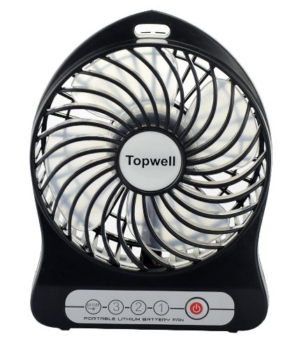 Topwell 4-inch Vanes 3 Speeds Electric Portable Mini fan Rechargeable Desktop Fan Battery USB Powered Laptop PC Mute Cooler Cooling Operated Cool Cooler Fan with Rechargeable Battery and USB Charge Cable Black