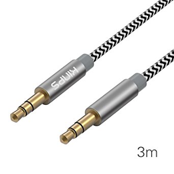 Kinps Audio Cable 3.5mm Stereo Aux Cord for Mobile Phone, Apple, Android, Tablet, Headphones, Speaker, Laptop, PC, iPod and More 3.5mm Stereo Jack Enabled Devices( 10 FT / 3 Meters - Nylon - Black)