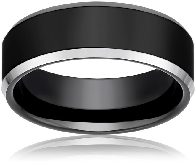 Mens Tungsten RingWedding Band Flat Top Two Toned Black Sizes 7 - 12 by Mens Collections rg2