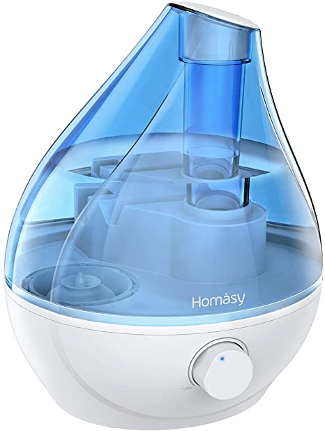Homasy Cool Mist BPA-Free Bedroom, 22dB Whisper Quiet, Nursery, Auto Shut Off, Up to 24 Hours of Run Time, Air Humidifier for Plants, Pets, Office, Blue