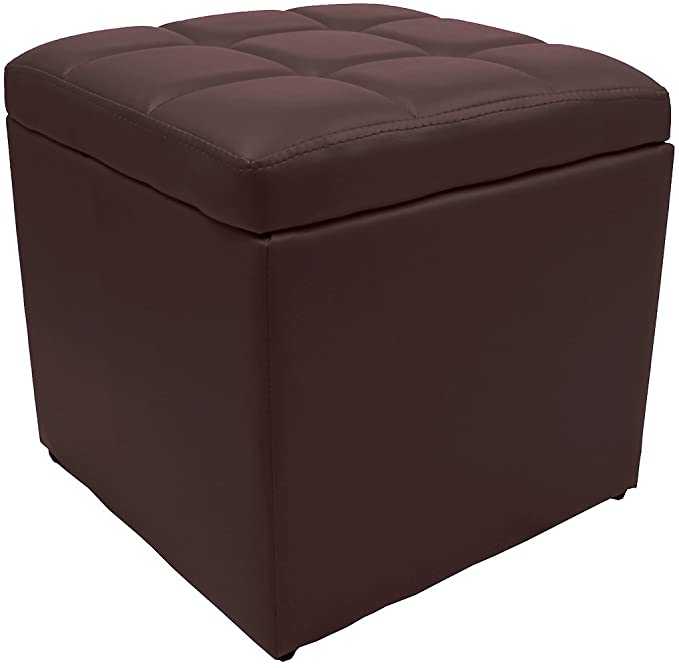 MagshionUnfold Leather Storage Ottoman Bench Footstools Square (Brown)