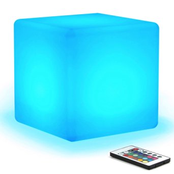 [16 RGB Colors 4 Modes] Mr.Go Waterproof Rechargeable LED Color-changing Light Cube 8" | Dimmable Soothing Mood Lamp w/ Remote | Ideal for Home Patio Party Accent Ambient & Decorative Lighting