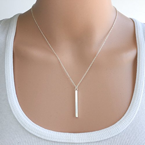 Sterling Silver Skinny or Vertical Bar Necklace - Layering Jewelry - Custom Length 16 - 22 inches