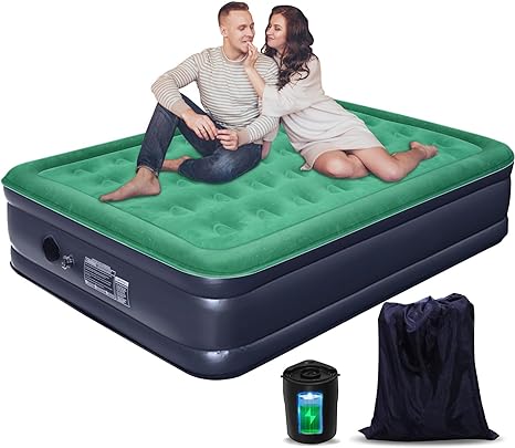 Queen Air Mattress with Built in Pump/USB-C Rechargeable Detachable-16'' Double High Inflatable Air Bed for Camping, Home&Guests, 3 Min Self Inflating/Deflating Top Flocking Blow Up Bed with Carry Bag