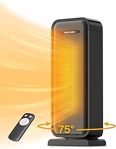 PELONIS Space Heater Indoor with 75° Oscillation & Remote, 16 Inch Portable Heater with Thermostat & 12H Timer, Electric Room Heater with Eco, Ceramic Desk Heater for Bedroom Home Office, 1500W