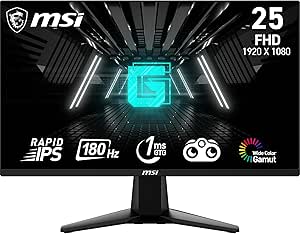 MSI G255F 24.5 Inch FHD Gaming Monitor - 1920 x 1080 Rapid IPS Panel, 180 Hz / 1ms (GtG), 99% sRGB Colour Gamut, Adaptive-Sync - DP 1.2a, HDMI 2.0b CEC