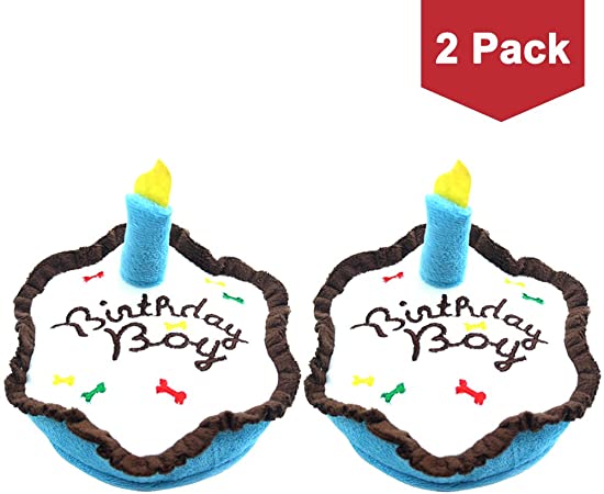 BINGPET Dog Birthday Cake 2 Set Plush Squeaky Toy