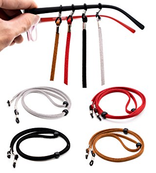 Glasses Strap – Natural Leather [Pack of 4   2 Bonus] – Eyeglass Chain | Necklace | Holder | Lanyard | Retainer