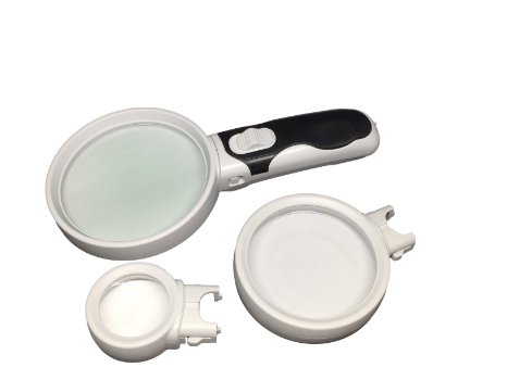 Pacific Office Solutions LED Magnifying Glass Set- Handheld 2.5X, 5X and 16X Power- Great for reading, seniors, hobbies, antiques