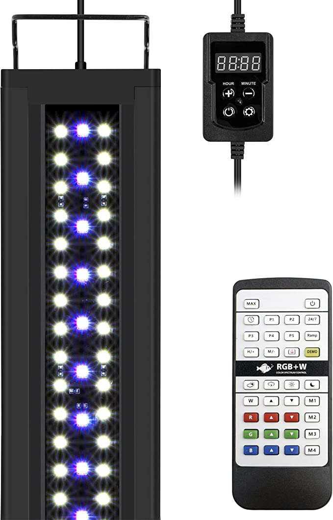 NICREW RGB W 24/7 LED Aquarium Light with Remote Controller, Full Spectrum Fish Tank Light for Planted Freshwater Tanks, Planted Aquarium Light with Extendable Brackets to 48-60 Inches, 39 Watts
