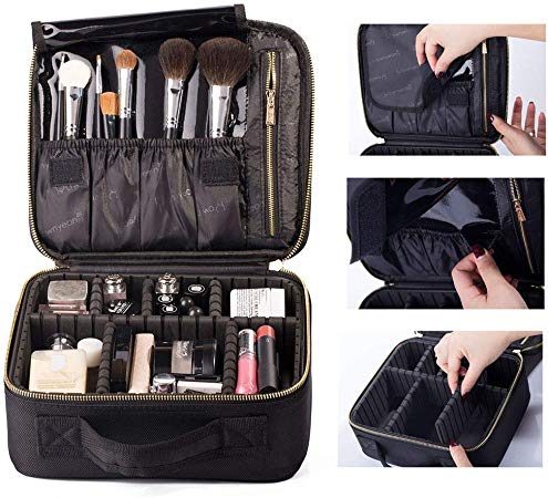 ROWNYEON Makeup Bag Large Makeup Bag Makeup Case Professional Makeup Artist Bag Makeup Organiser Bag Travel Makeup Bag With EVA Dividers Gift For Women Girls Small Black