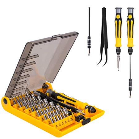 Slowton 46 in 1 Screwdriver Set, Precision Mini Repair Maintenance Opening Pry Tool Kit with Tweezers Extension & 42 Magnetic Compact Disassembly Bits for Cell Phone Laptop Pad Household Appliance