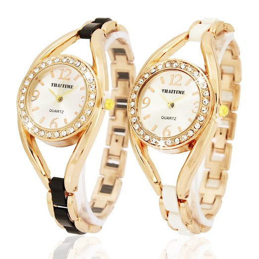 ThaiTime 2pcs New Pretty Woman Girls Elegant Quartz Wrist Watch