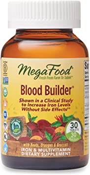 MegaFood, Blood Builder, Daily Iron Supplement and Multivitamin, Supports Energy and Red Blood Cell Production Without Nausea or Constipation Vegan, 30 Tablets (30 Servings) (FFP)