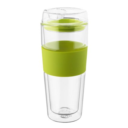 Takeya Double-Wall Glass Tea/Coffee Tumbler, Green, 16-Ounce