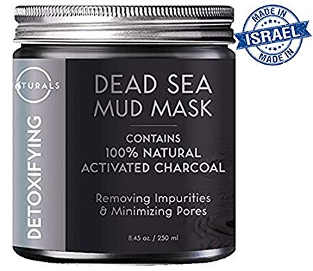 O Naturals Dead Sea Mud Mask with Charcoal - 100% Natural Vegan Detoxifying Face & Body Mask for Deep Cleansing, Treating Acne, Exfoliating Skin, Reducing Wrinkles, Purifying & Pore Minimizing 8.45 oz.