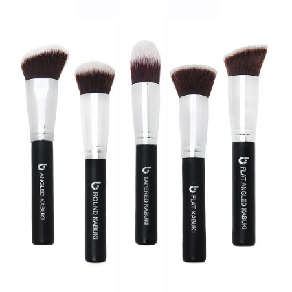 [FLASH DEAL] Kabuki Makeup Brush Set: 5 Pc Set Includes Foundation, Blush, Bronzer, Concealer, & Mineral Brushes; Professional Quality