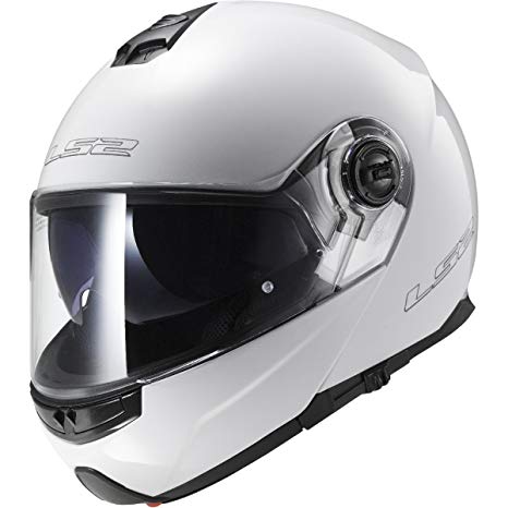 LS2 Helmets Strobe Solid Modular Motorcycle Helmet with Sunshield (White, Large)