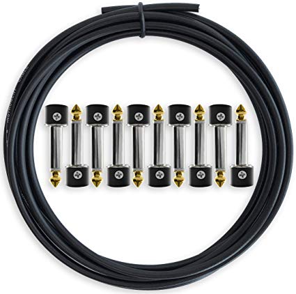 Crosby Audio Solderless Pedalboard Cable Kit - No Cable Stripping Required, 10ft Cable & 10 Gold Tip Connectors with Magnetic Screws Make 5 Patch Cables for Guitar Effects Pedals & Pedal Board
