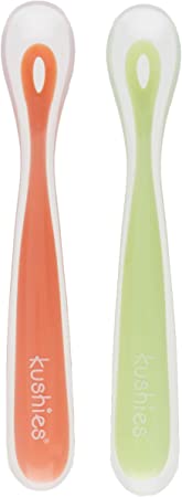 Kushies SILIFEED Silicone Feeding Spoons for babies and toddlers, 2 PK, Orange/Green