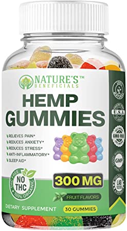 Organic Hemp Oil Extract Gummies 300MG - Ultra Premium Pain Relief Anti-Inflammatory, Stress & Anxiety Relief, Joint Support, Sleep Aid, Omega 3 6 9, Non-GMO Ultra-Pure CO2 Extracted