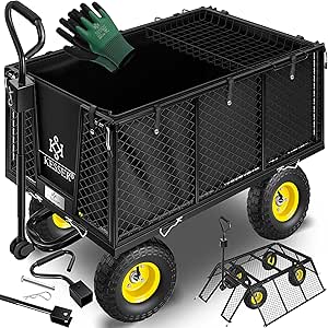 KESSER® Bollerwagen 550kg belastbar Gartenwagen Transportwagen Gartenkarre herausnehmbare Plane Gerätewagen Handwagen vielseitig einsetzbar inkl. Handschuhe Schwarz