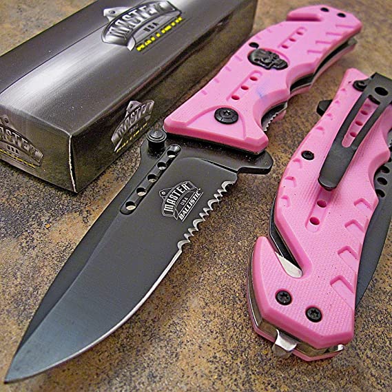 Master Pink Skull Medallion Tactical Blade Rescue Pocket Knife