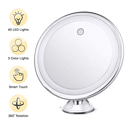 BESTOPE 10X Magnifying Makeup Mirror with Lights 3 Color Lighting Modes Intelligent Touch Portable Bathroom Mirror 360 Degree Rotation, Powerful Suction Cup, for Tabletop Bathroom and Traveling