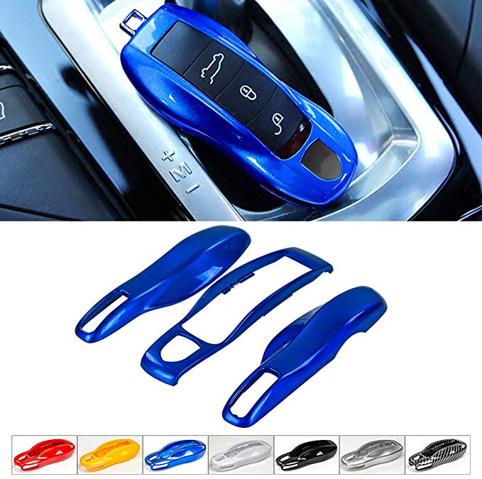 AeroBon 3 Pcs Remote Key Covers/Fob Shell Cover/Painted Keyless Entry Skin Protectors Compatible with Cayenne Cayman Macan Panamera 991 718 918 (Blue)